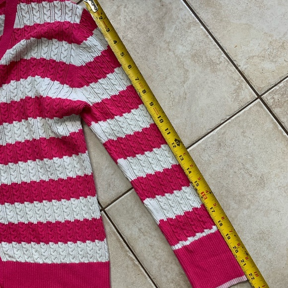 Pink Tartan cotton striped cardigan. Ladies M. EUC. - Picture 8 of 9